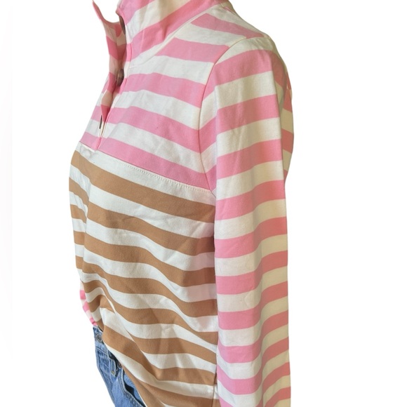 J Crew NWT rugby style striped shirt pullover pink and cream stripes sz medium - Picture 2 of 8